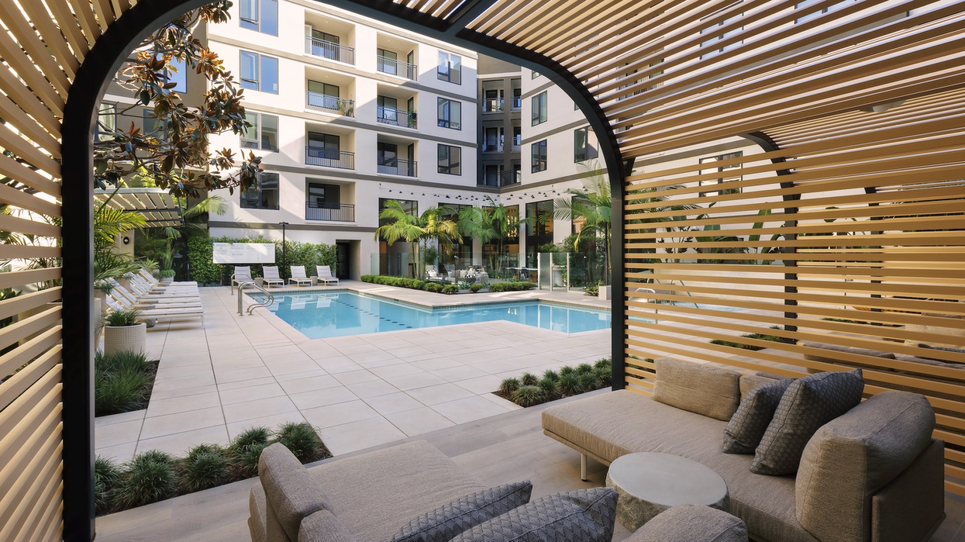 a poolside lounge area