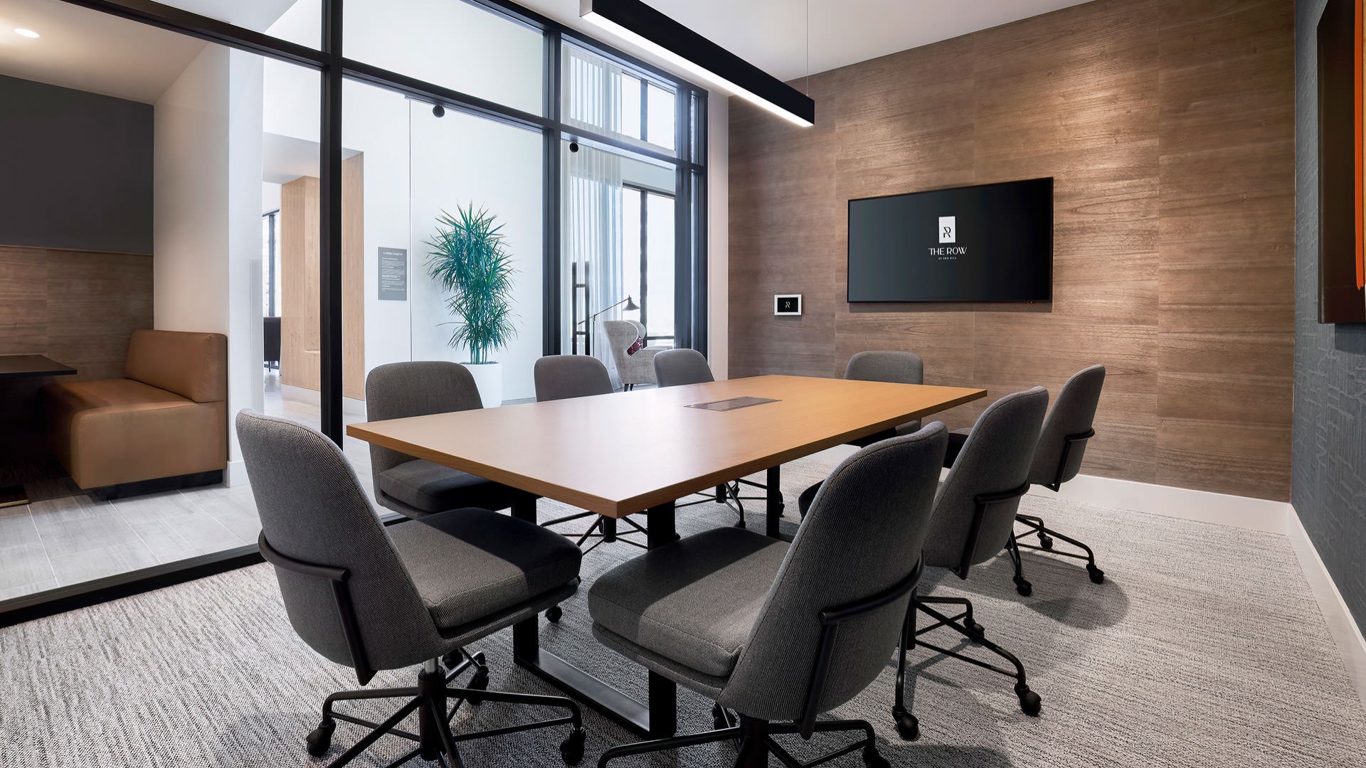 table and chairs in bright conference room