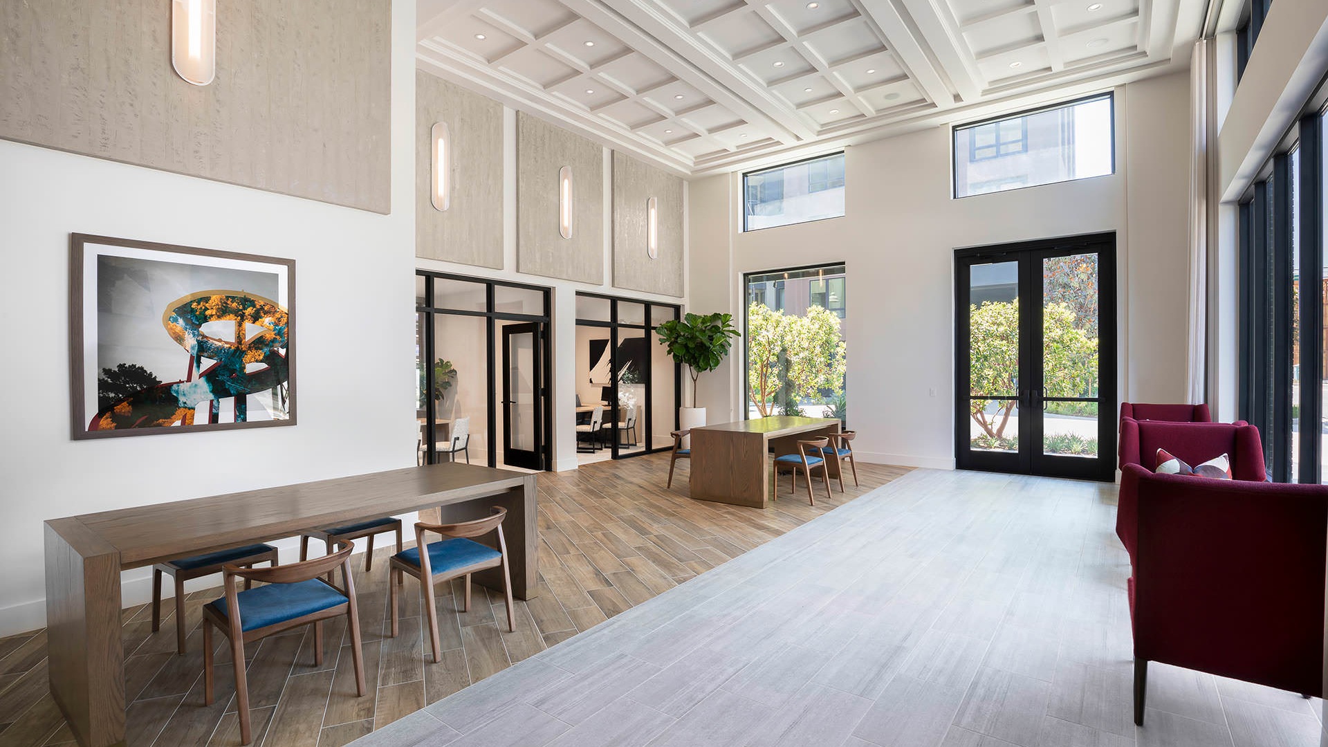 high ceilings and large windows in leasing gallery